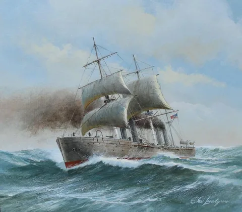 U.S.S. Florida by Charles Lundgren, Oil on masonite, sold Jan 2020