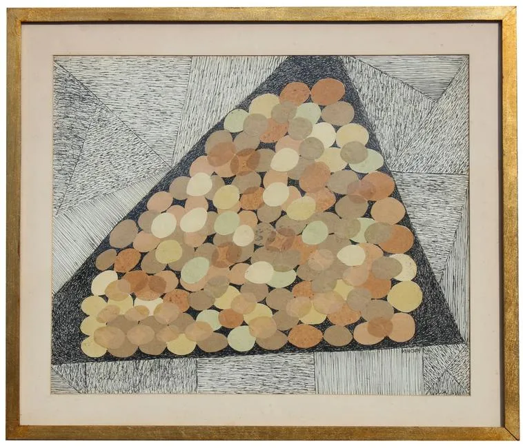 Grapes by Margo Hoff, Collage/Ink on paper, sold Jan 2020