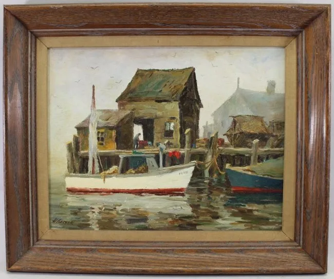 A Grey Day in Gloucester by Henry Gasser, Oil on canvas board, sold Jan 2020