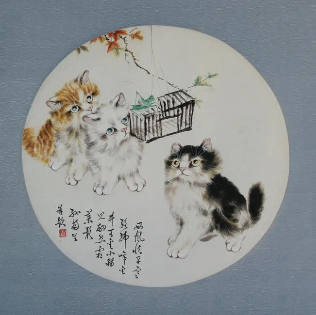 Sun Jusheng, Cats #6, Watercolor on Rice Paper