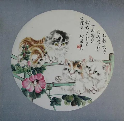 Sun Jusheng, Cats #1, Watercolor on Rice Paper