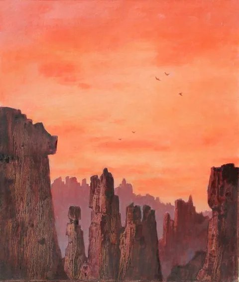 Zhan Jianjun, Morning Clouds Above the Stone Forest, oil on canvas