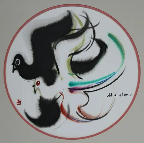Han Meilin, Doves, ink on paper