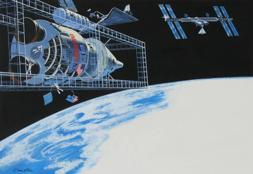 Dean Ellis, US / USSR Astronauts on Mars, Tempera on Illustration Board