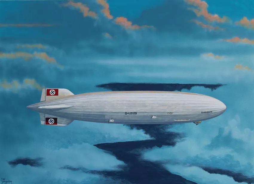 1936 - Hindenburg by Steve Ferguson, Watercolor on Illustration Board, sold Mar 2020