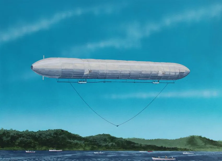 1900 - Original Zeppelin by Steve Ferguson, Watercolor on Illustration Board, sold Mar 2020