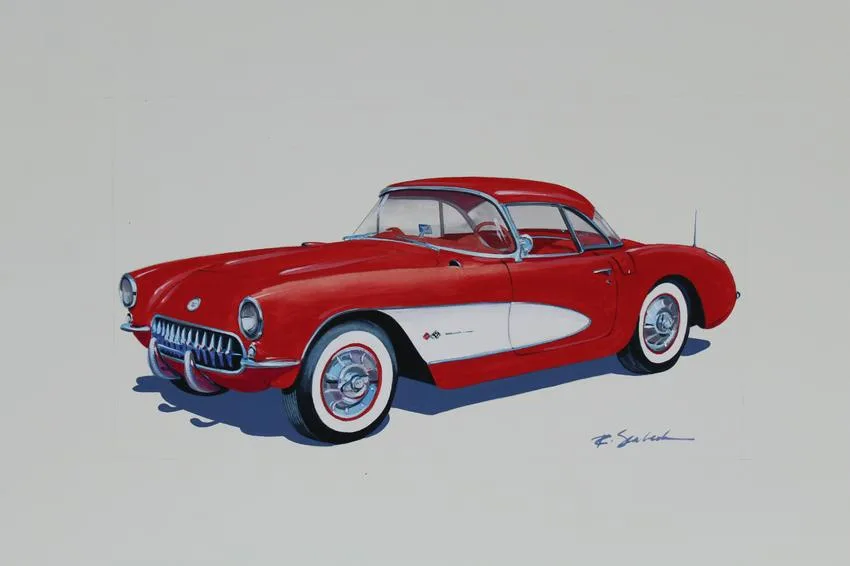 1957 Corvette by Robert Seabeck, Mixed Media on Paper, sold Mar 2020
