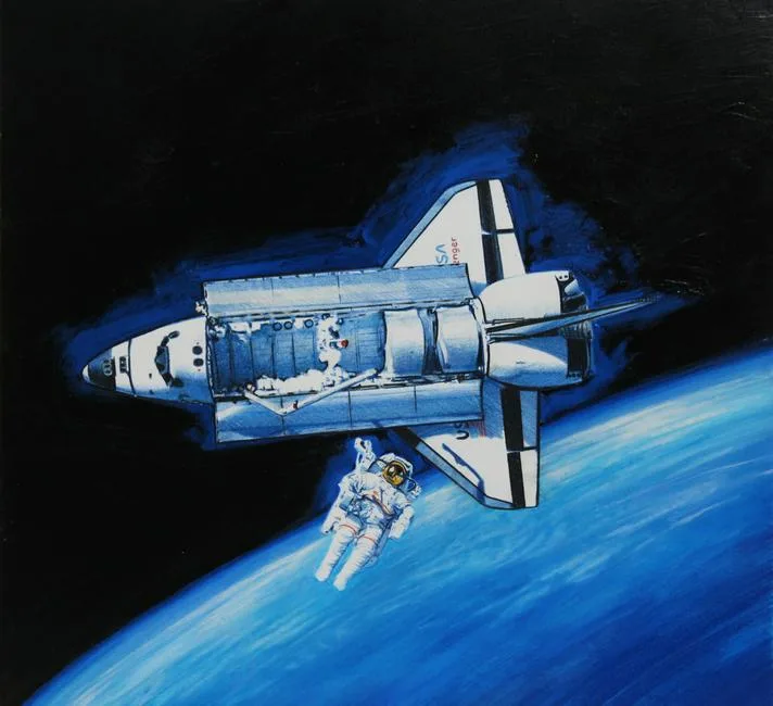 Challenger - A Space Walk by Paul Calle, Mixed Media on Illustration Board, sold Mar 2020
