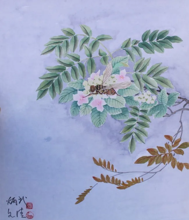 Flower Fly by Yan Bingwu, Watercolor on Silk, sold Mar 2020