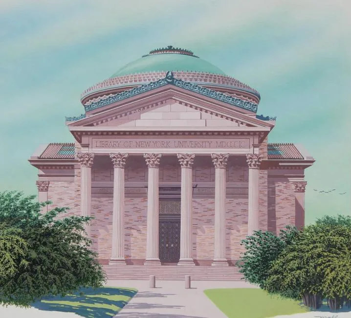 Library NY University by Donald Moss, Oil on Illustration Board, sold Mar 2020