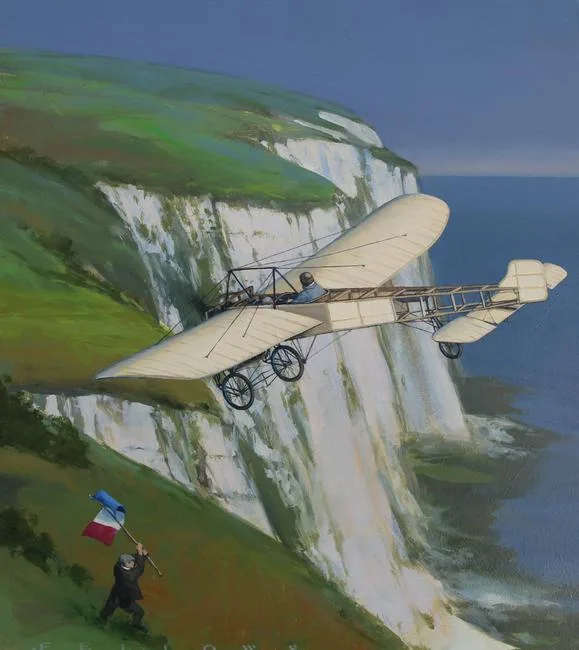 1909 Bleriot XI by Jack Fellows, Oil on Masonite, sold Mar 2020