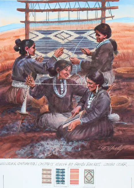 New Mexico Rio Grande Blanket Combo by Tom McNeely, Watercolor on Board, sold Mar 2020