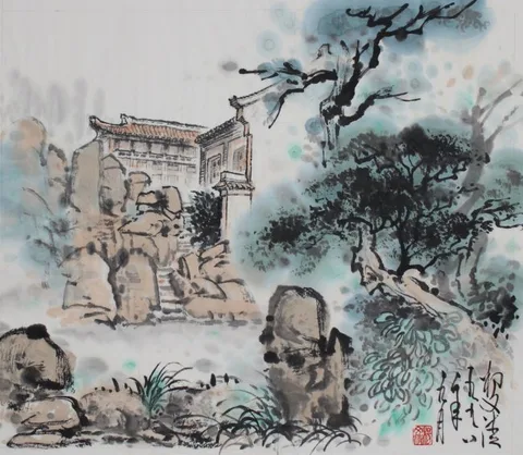 Shouxi Lake Garden by Yang Wenqing, Watercolor on Rice Paper, sold Mar 2020