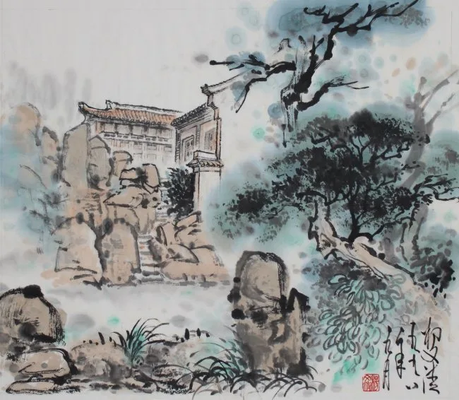 Yang Wenqing, Shouxi Lake Garden, Watercolor on Rice Paper