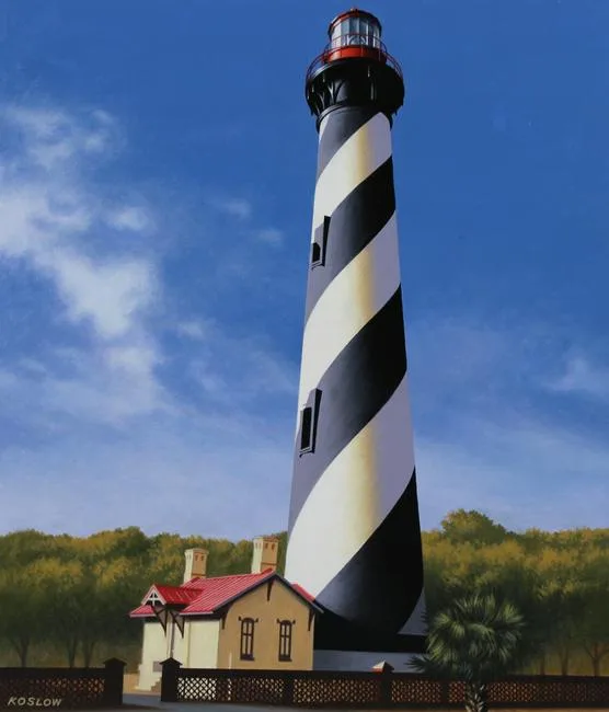 St. Augustine Florida Lighthouse by Howard Koslow, Acrylic on Illustration Board, sold Mar 2020