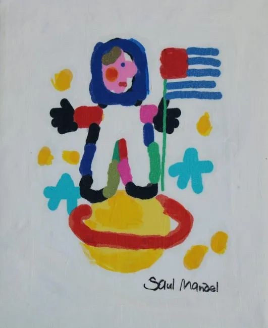 Saul Mandel, Stampin' the Future - Astronaut with Flag, Oil on Canvas