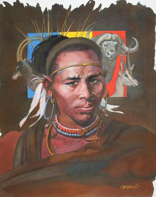 Chad Native Peoples #1 by Tom McNeely, Watercolor, sold Mar 2020