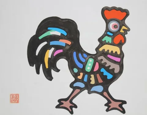 Wan Weisheng, Year of the Rooster, Watercolor