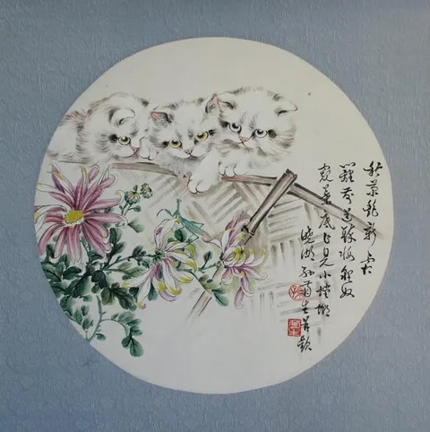 Sun Jusheng, Cats #3, Watercolor on Rice Paper