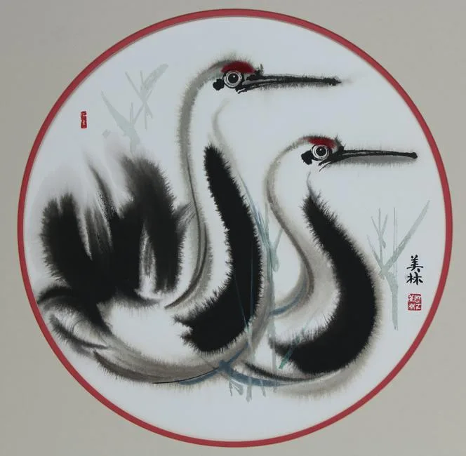 Swans by Han Meilin, Watercolor/ Ink on Paper, sold Apr 2020
