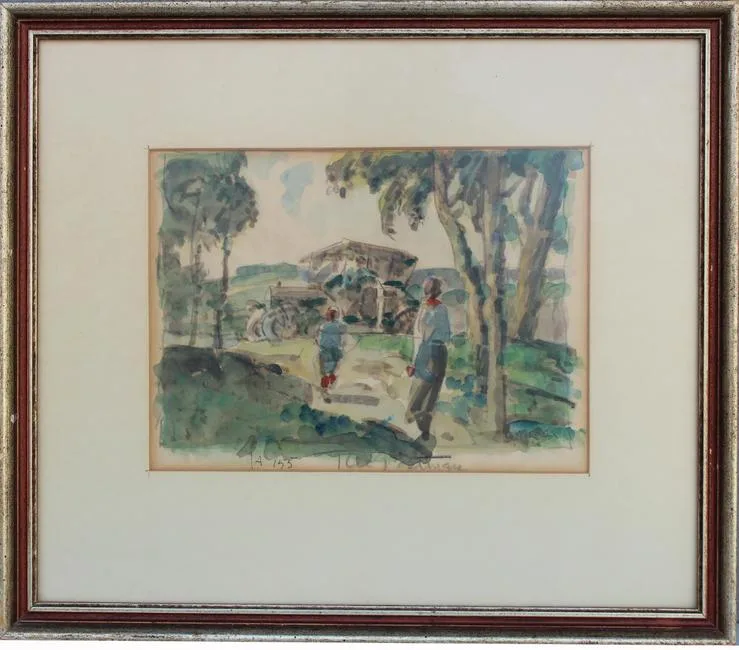 Frank N. Wilcox, The Postman, watercolor