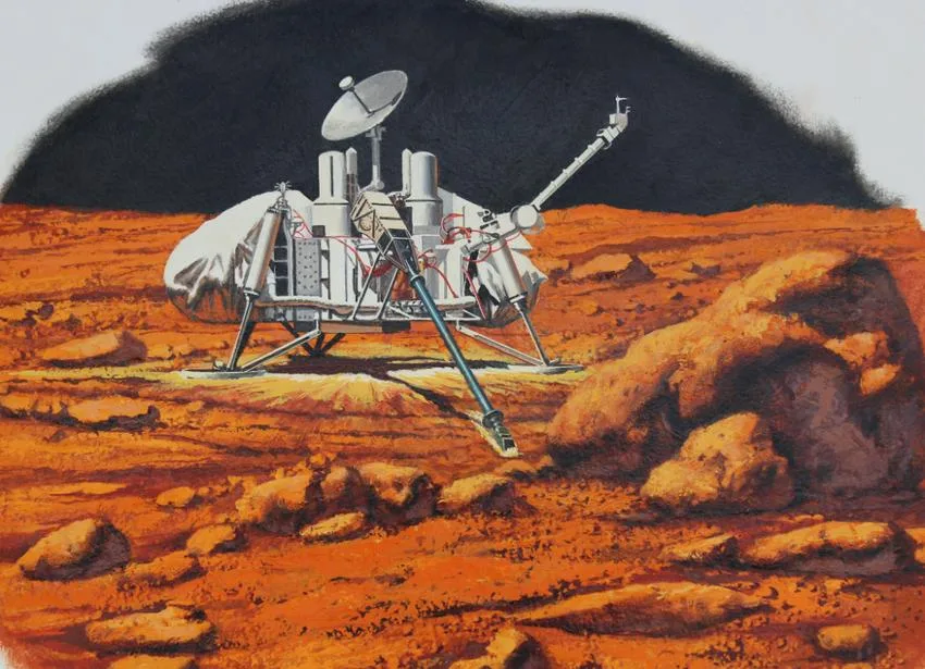 Mars Landing by Harry Schaare, Oil on Masonite, sold Apr 2020