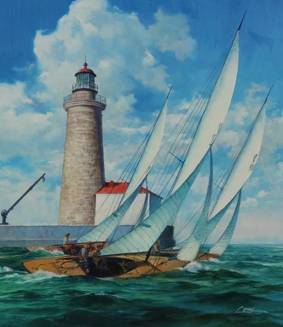 Spectacle Reef - Lake Huron by Dennis Lyall, Oil on Illustration Board, sold Apr 2020