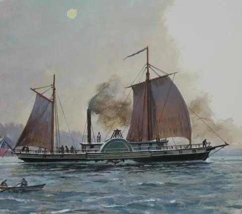 Steamboat New Orleans (1812) by John Swatsley, Oil on Illustration Board, sold Apr 2020