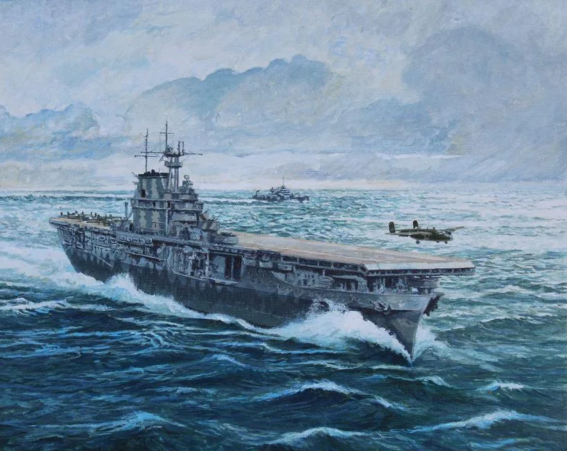 USS Hornet by Brian Sanders, Oil on Masonite, sold Apr 2020
