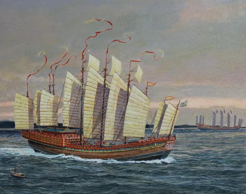 Ming Treasure Ship by Brian Sanders, Oil on Masonite, sold Apr 2020