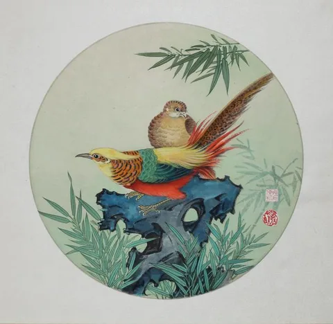 Sun Chuanzhe, Golden Pheasant, Watercolor
