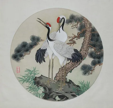 Sun Chuanzhe, Cranes, Watercolor