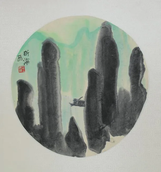 Wang Xinhai, Cliffs, Watercolor on Rice Paper