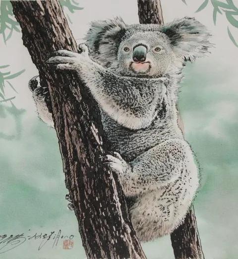 Xu Yanbo, Koala Climbing Tree, Watercolor on paper