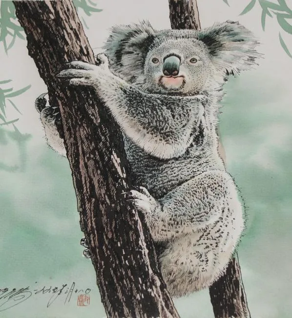 Koala Climbing Tree by Xu Yanbo, Watercolor on paper, sold Apr 2020