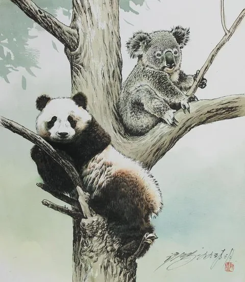 Xu Yanbo, Panda and Koala, Watercolor