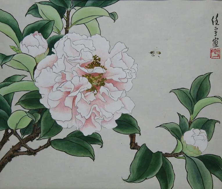 Peony Camellia by Ren Yu, Watercolor, sold Apr 2020