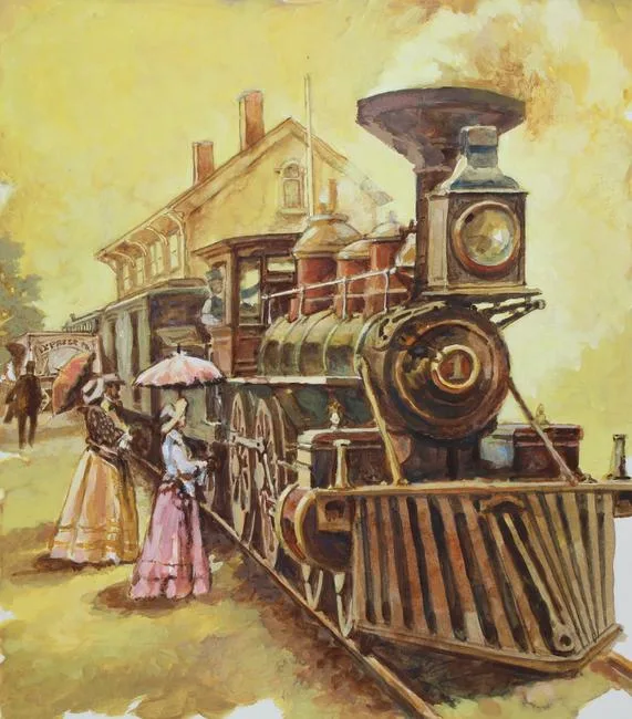 John Swatsley, Countess of Dufferin Locomotive, Mixed Media on Illustration Board