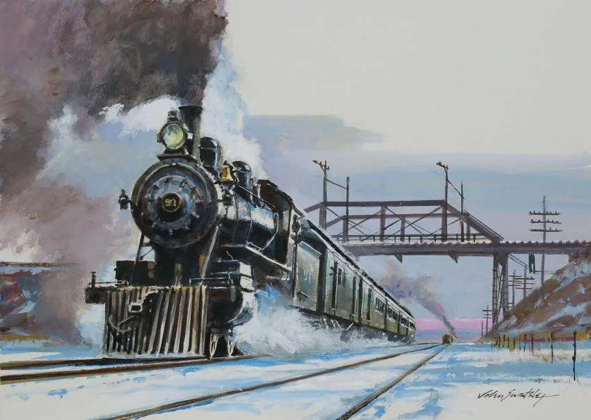 1890s Railway Mail Train by John Swatsley, Oil on Illustration Board, sold Apr 2020