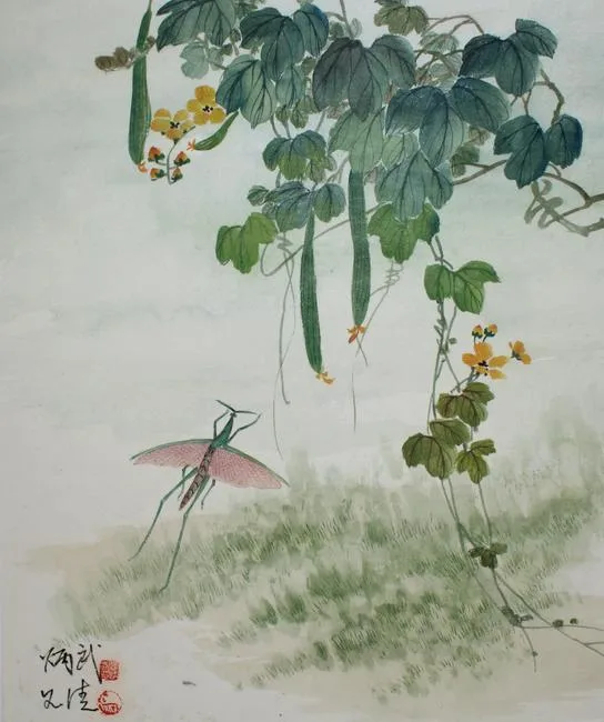 Flying Insect by Yan Bingwu, Watercolor on Silk, sold Apr 2020