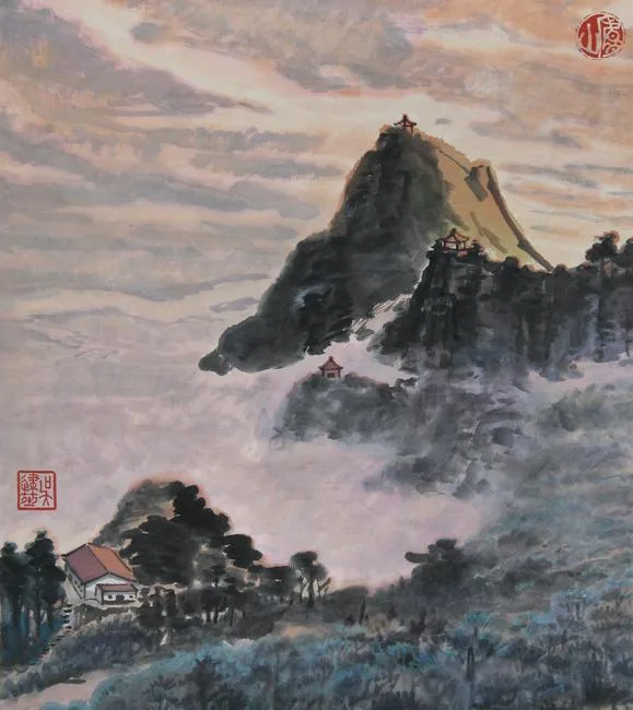 Wu Jiankun, Sunshine Peak in Lushan Mountains, Mixed Media on Rice Paper