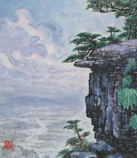 Wu Jiankun, Dragon Head Cliff in Lushan Mountains, Mixed Media on Rice Paper
