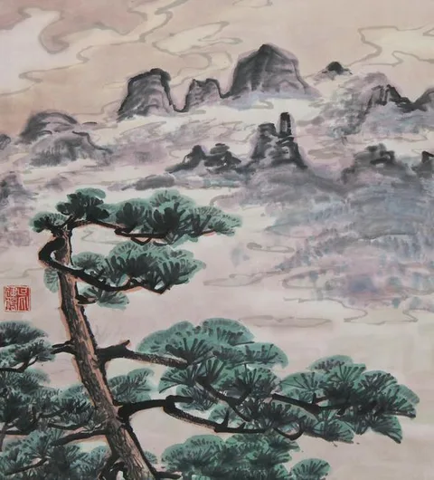 Wu Jiankun, Five-Old-Men Peaks in Lushan Mountains, Mixed Media on Rice Paper