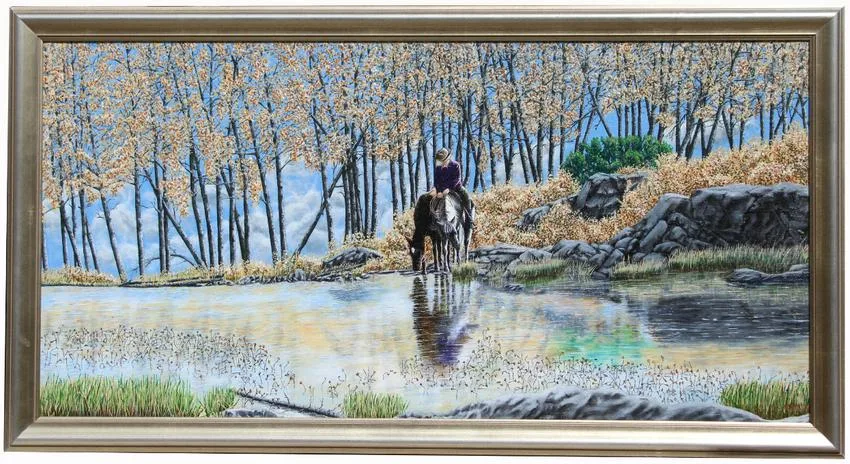 Mal Luber, A Break among the Aspens, acrylic on board