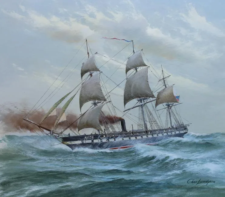 U.S.S. Minnesota by Charles Lundgren, Oil on Artist Board, sold Apr 2020