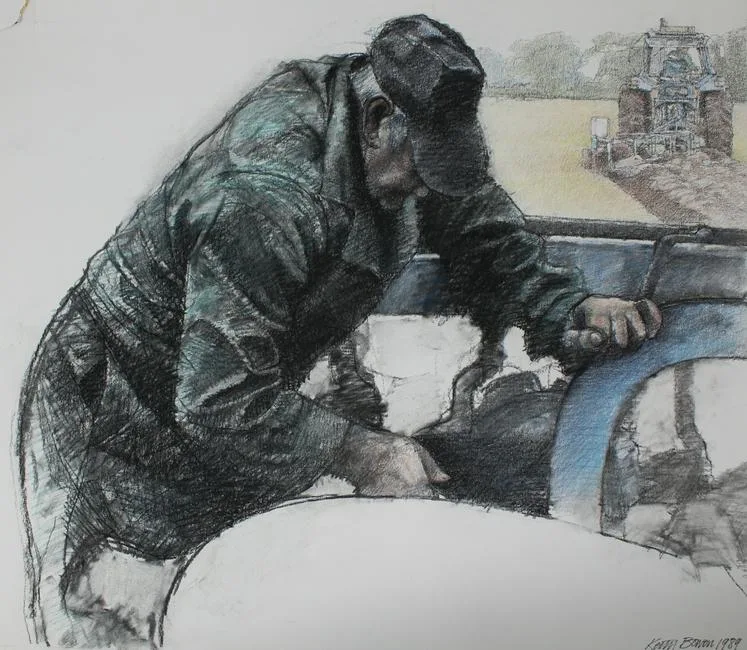 Keith Bowen, The Farmer, Charcoal on Watercolor Paper
