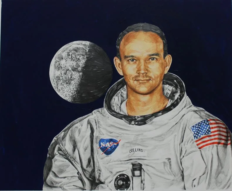 Michael Collins by Chris Calle, Mixed Media on Illustration Board, sold Apr 2020