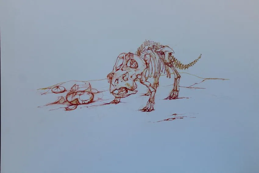 Bryan Kneale, Dinosaurs - Protoceratops, Mixed Media on Illustration Board
