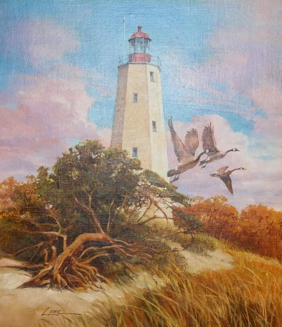 Sandy Hook Lighthouse, NJ by Dennis Lyall, Oil on Canvas, sold Apr 2020