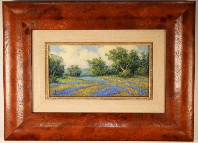 Blue Bonnets by Cal Gaspard, Oil on Board, offered May 2020